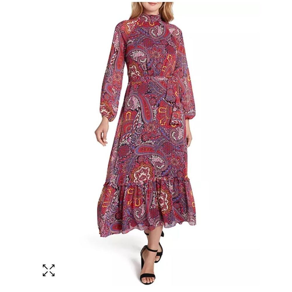 Tahari Arthur Levine Paisley Belted Midi Dress